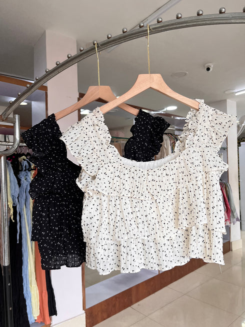 Floral Print Flounce Crop Tops